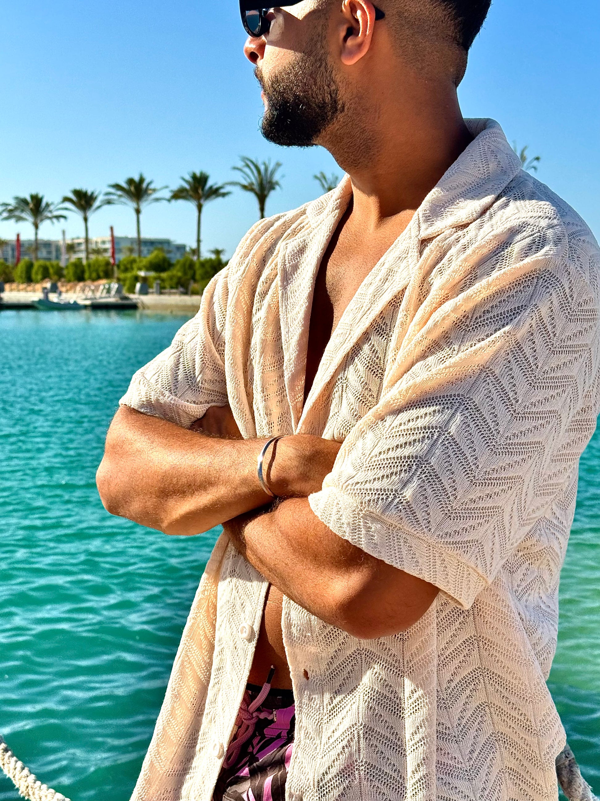 Wave Pattern Shirt - Beige