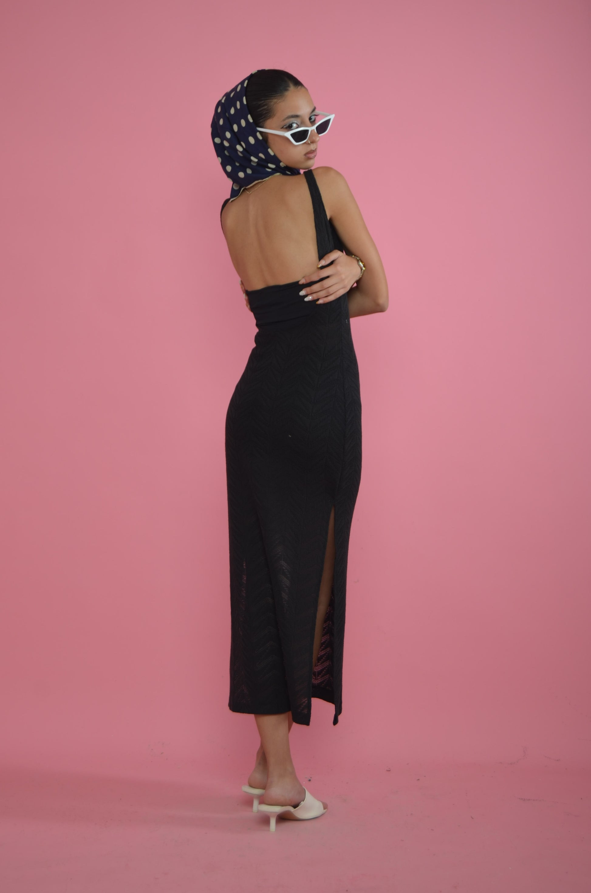 Backless Patterned Dress – Black