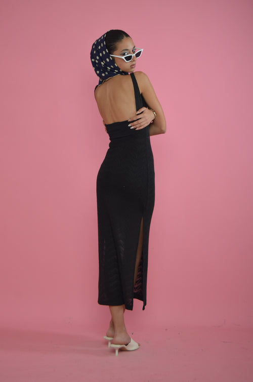Backless Patterned Dress – Black