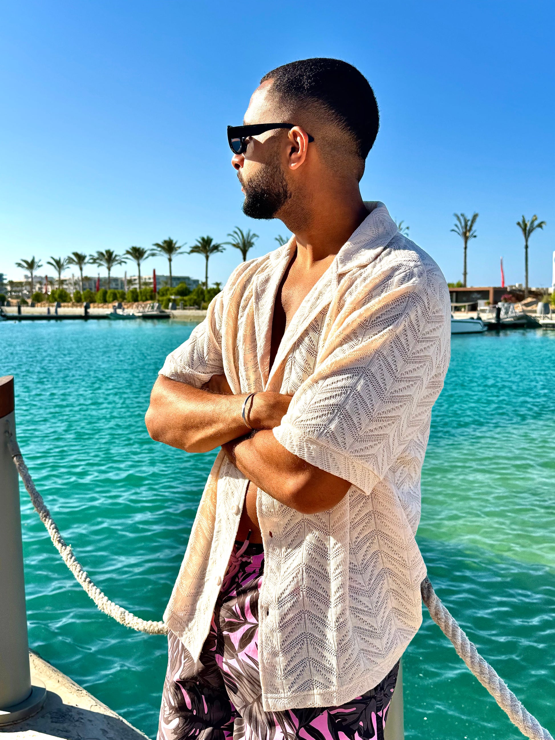 Wave Pattern Shirt - Beige